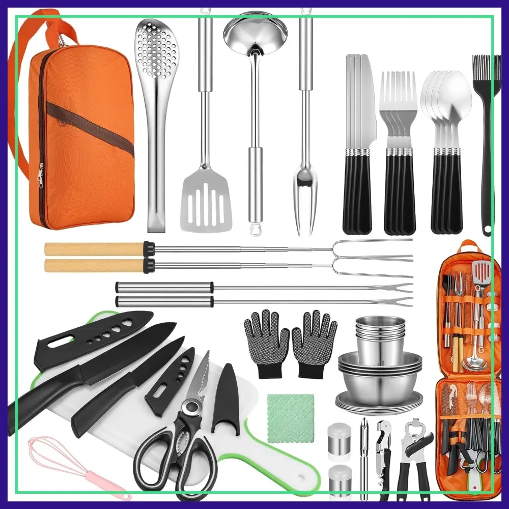 Camping Cooking Set - Stainless Steel & Silicone Utensils for Car Camping, Picnics, BBQs, Ideal for RV Tent Camper
Camping Cooking Set - Stainless Steel & Silicone Utensils for Car Camping, Picnics, BBQs, Ideal for RV Tent Camper
