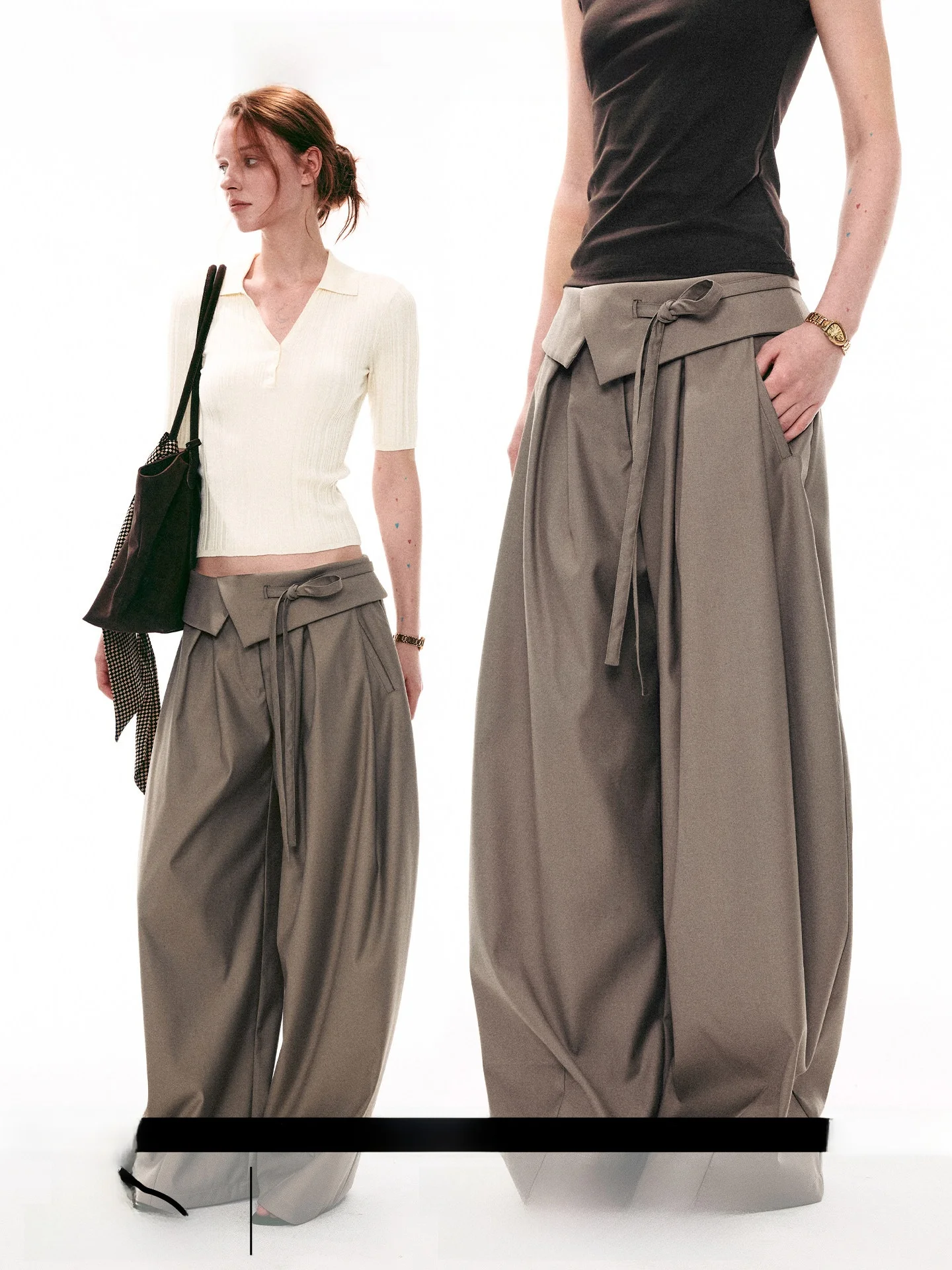 Casual Loose Wide Leg Long Pants Women's All-Match Flip-Up Waist Belted Loose Fit Trousers for Ladies Spring Season Style
Casual Loose Wide Leg Long Pants Women's All-Match Flip-Up Waist Belted Loose Fit Trousers for Ladies Spring Season Style
