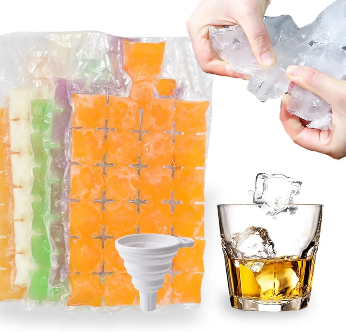 Disposable Ice Cube Trays for Freezer, 50 PCS with Silicone Funnel, BPA-Free, Space Saving, Easy Use
Disposable Ice Cube Trays for Freezer, 50 PCS with Silicone Funnel, BPA-Free, Space Saving, Easy Use