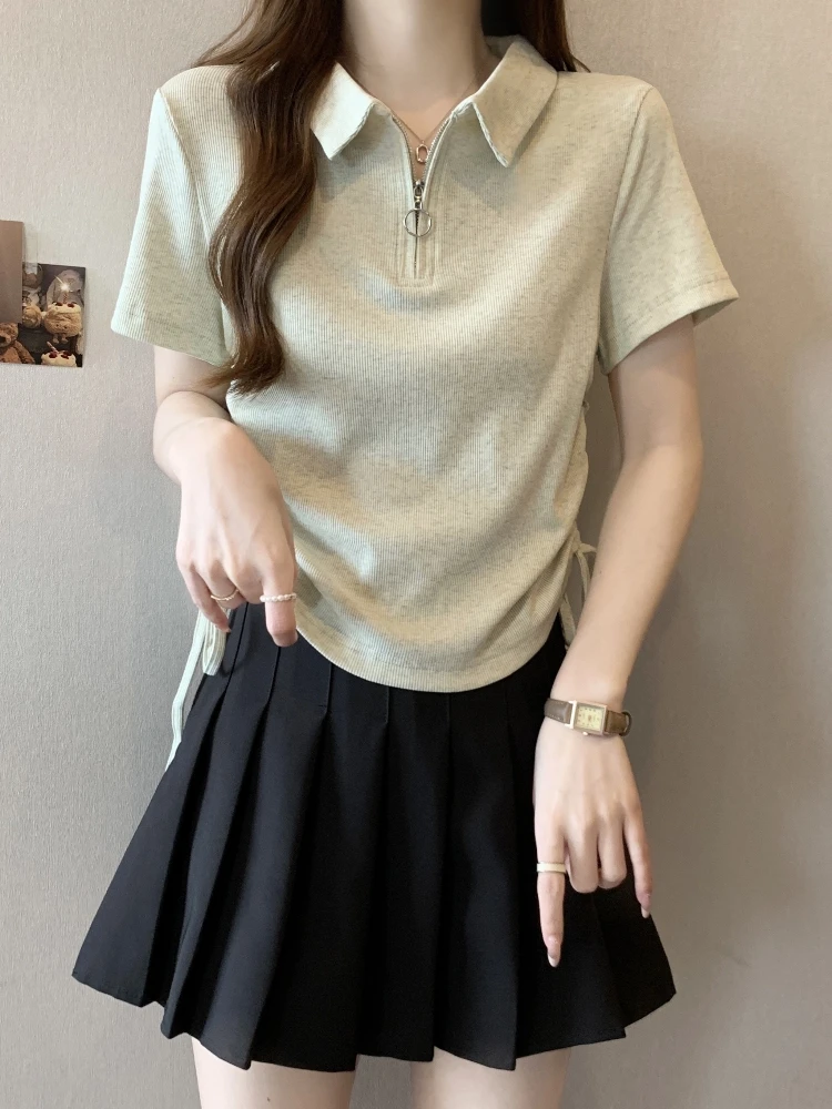 Women's Neck Short Sleeve T-Shirt Drawstring Regular Fit Summer Top Large Size Texture Sensation Slimming Short Base Shirt
Women's Neck Short Sleeve T-Shirt Drawstring Regular Fit Summer Top Large Size Texture Sensation Slimming Short Base Shirt
