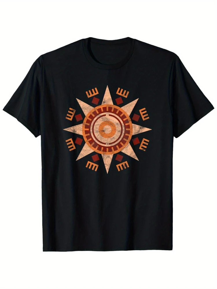 Geometric Aztec pattern tribal Sun seamless Maya indigenous 100% cotton O-neck short sleeve printed T-shirt.
Geometric Aztec pattern tribal Sun seamless Maya indigenous 100% cotton O-neck short sleeve printed T-shirt.
