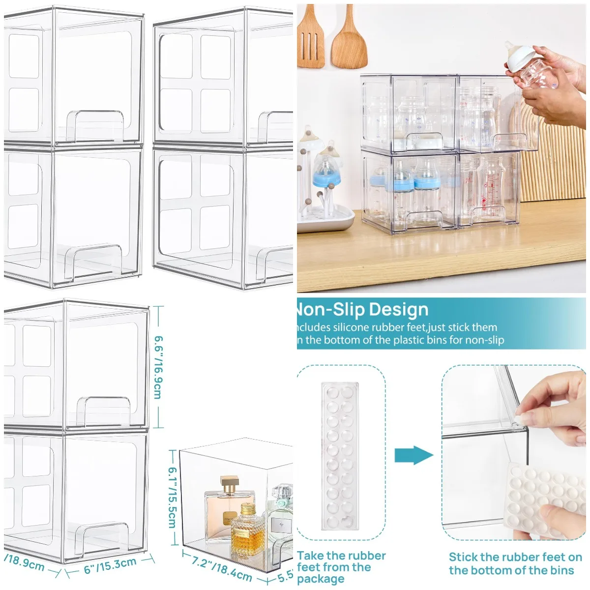 4 Pack Stackable Acrylic Drawers, 6.6' Clear Plastic Organizers for Vanity, Kitchen, Pantry Storage
4 Pack Stackable Acrylic Drawers, 6.6' Clear Plastic Organizers for Vanity, Kitchen, Pantry Storage