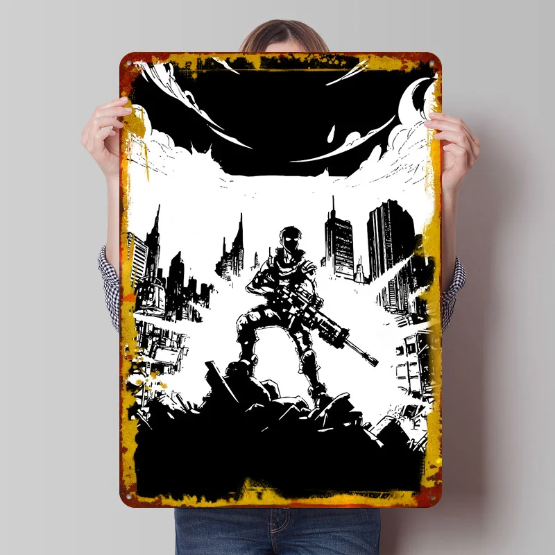 Futuristic Soldier in Ruined Cityscape Printed Poster Customized Wall Art Retro Vintage Metal Tin Signs for Luxury Home Decor
Futuristic Soldier in Ruined Cityscape Printed Poster Customized Wall Art Retro Vintage Metal Tin Signs for Luxury Home Decor