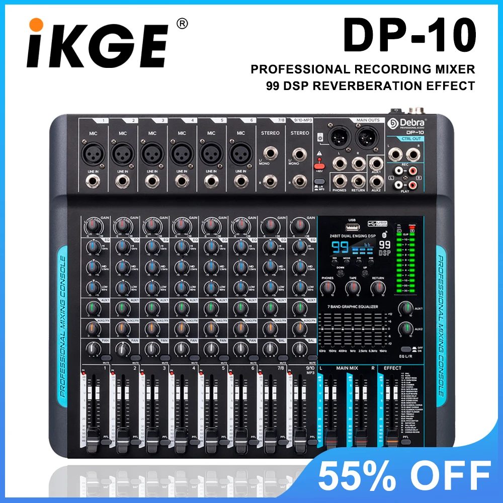 IKGE DP-10 Professional Gig Mixer DJ Mixer 99 DSP Reverb Adjustment Bluetooth Connection For Stage Performance, Recording Studio
IKGE DP-10 Professional Gig Mixer DJ Mixer 99 DSP Reverb Adjustment Bluetooth Connection For Stage Performance, Recording Studio