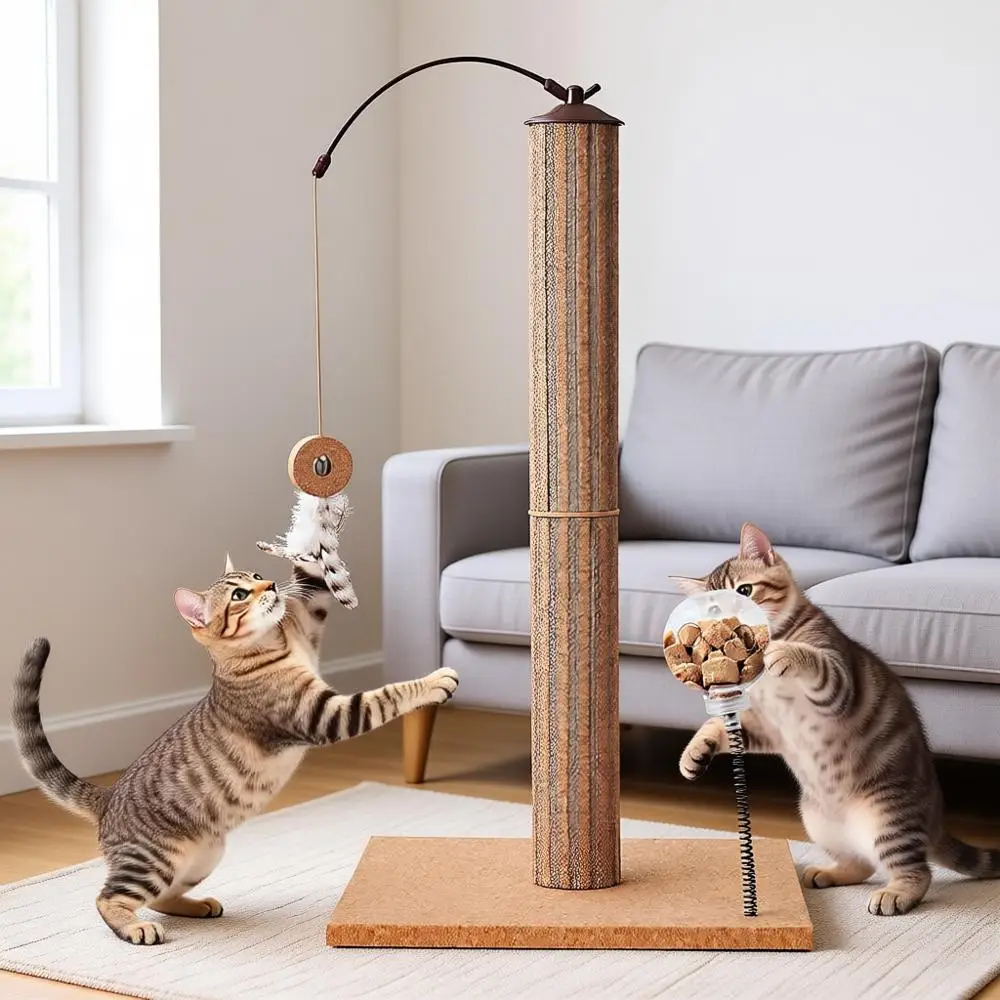 Cork & Cardboard Mix Scratch Post with Heavy Duty Solid Wood Base, 26 Premium Durable Indoor Kitten Scratch Post Tree with Snack
Cork & Cardboard Mix Scratch Post with Heavy Duty Solid Wood Base, 26 Premium Durable Indoor Kitten Scratch Post Tree with Snack