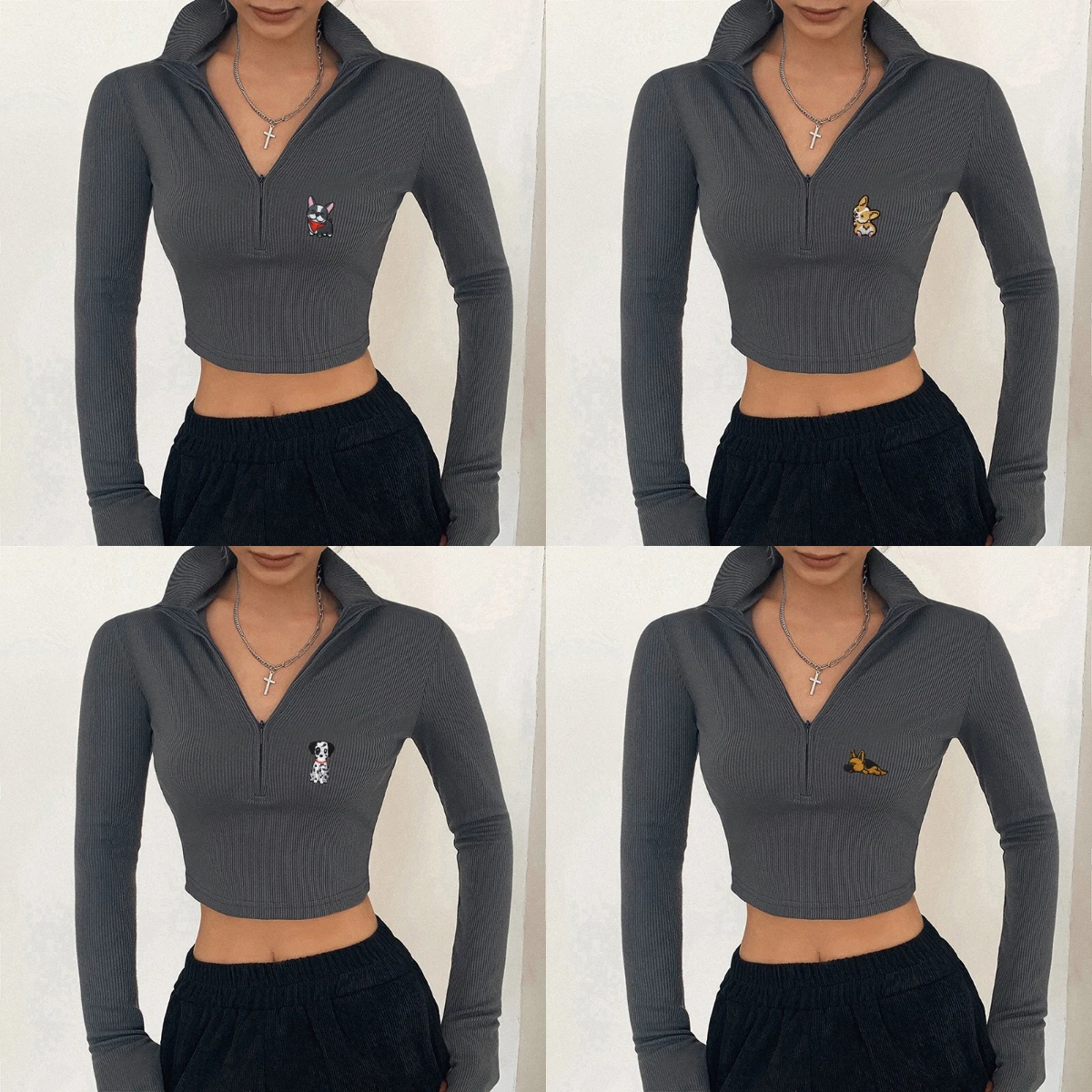Half Zip High Neck Long Sleeved T-shirt For Women, Slim Fit Short Cut With Exposed Navel Top, Tight Fitting Base Shirt
Half Zip High Neck Long Sleeved T-shirt For Women, Slim Fit Short Cut With Exposed Navel Top, Tight Fitting Base Shirt