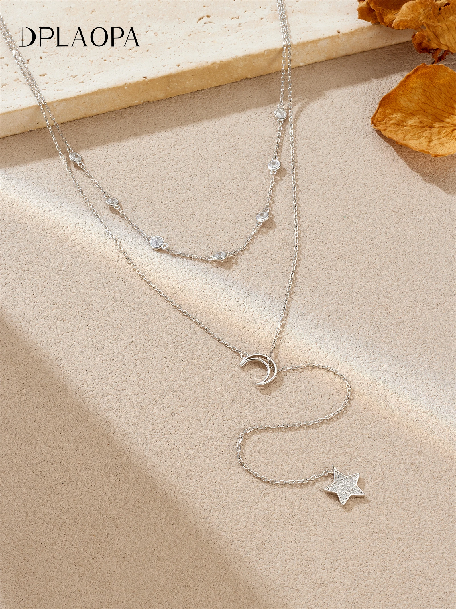 DPLAOPA, ожерелье из стерлингового серебра 925 пробы с двойной цепочкой, подвеской в форме звезды и луны, циркониевое ожерелье, модные повседневные ювелирные аксессуары для женщин
DPLAOPA, ожерелье из стерлингового серебра 925 пробы с двойной цепочкой, подвеской в форме звезды и луны, циркониевое ожерелье, модные повседневные ювелирные аксессуары для женщин
