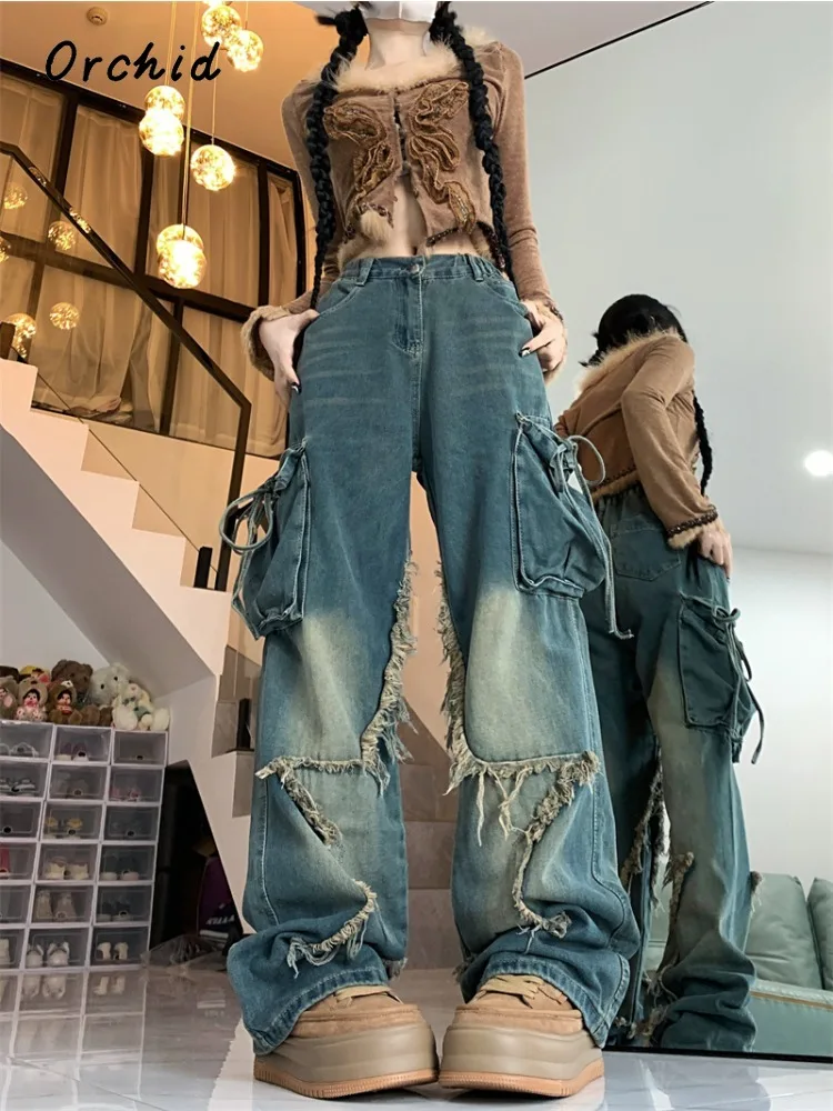 2000s Korean Wide Leg Baggy Y2K Denim Trouser Fashion Women's Vintage Casual High Waist Pants Pockets Blue Straight Jeans
2000s Korean Wide Leg Baggy Y2K Denim Trouser Fashion Women's Vintage Casual High Waist Pants Pockets Blue Straight Jeans