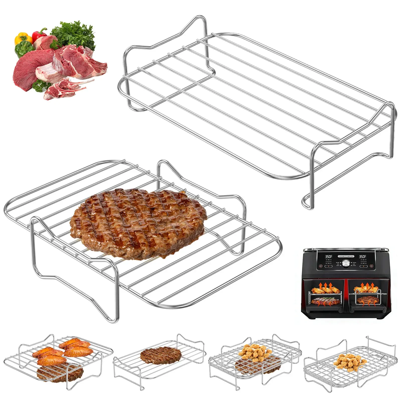 2Pcs Air Fryer Rack Stackable 304 Stainless Steel Dual Basket Air Fryer Grill Rack Dishwasher Safe for 8.5L-10L Air Fryer Rack
2Pcs Air Fryer Rack Stackable 304 Stainless Steel Dual Basket Air Fryer Grill Rack Dishwasher Safe for 8.5L-10L Air Fryer Rack