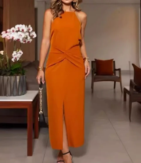 Elegant Style for Women 2024 Summer Long Skirt Round Neck Sleeveless Solid Color Pleated Waist Design Belt Wrap Buttock Dress
Elegant Style for Women 2024 Summer Long Skirt Round Neck Sleeveless Solid Color Pleated Waist Design Belt Wrap Buttock Dress