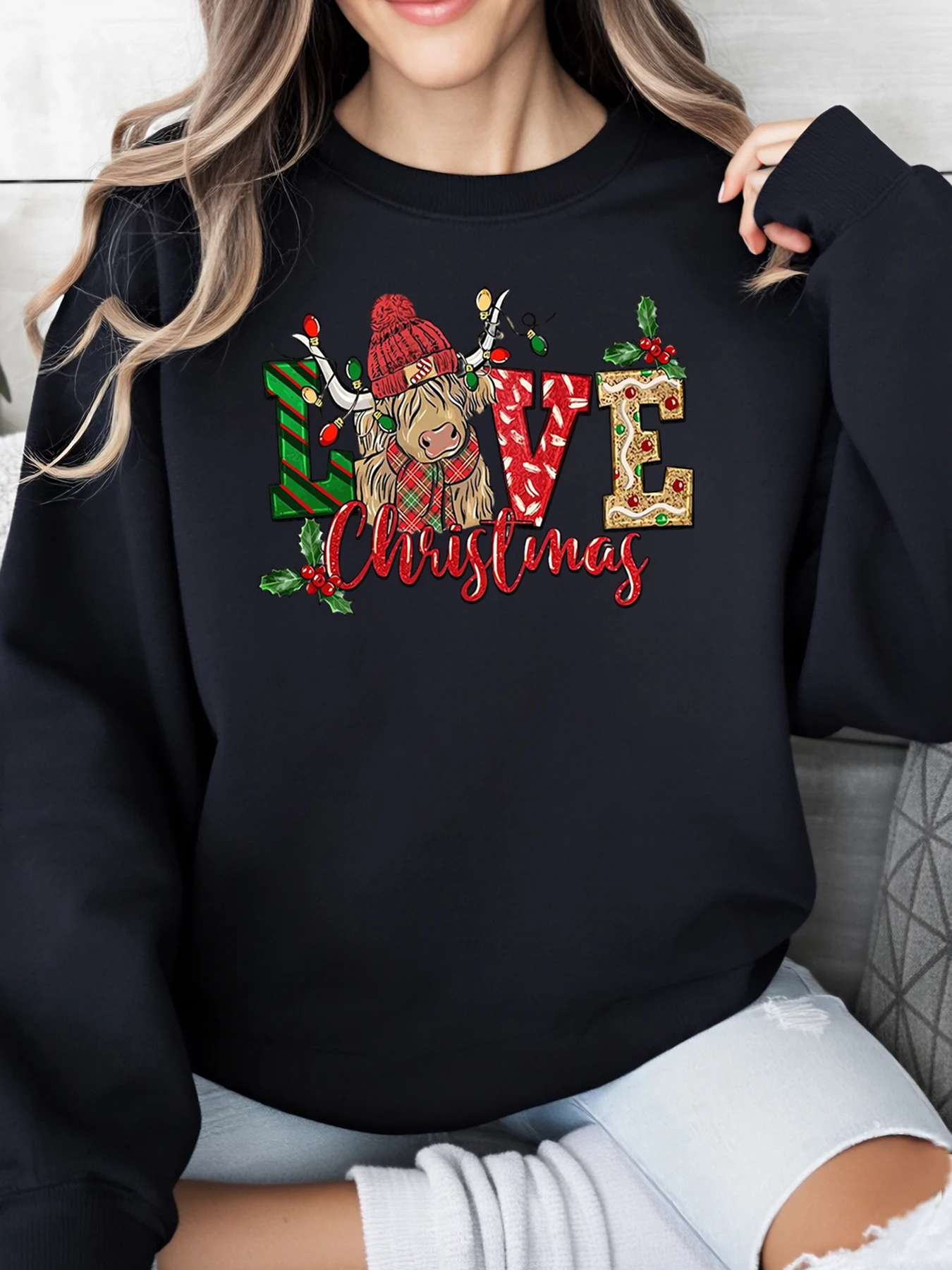 Толстовка с принтом оленей Love Christmas, праздничная женская повседневная одежда, черная, больших размеров
Толстовка с принтом оленей Love Christmas, праздничная женская повседневная одежда, черная, больших размеров