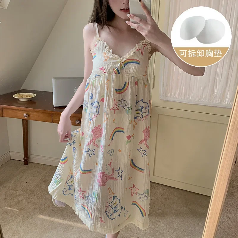 Plus Size Sweet Print Suspender Nightdress with Chest Pad Women Summer Bubble Foam Pajamas Loose Loungewear Can Be Worn Outside
Plus Size Sweet Print Suspender Nightdress with Chest Pad Women Summer Bubble Foam Pajamas Loose Loungewear Can Be Worn Outside