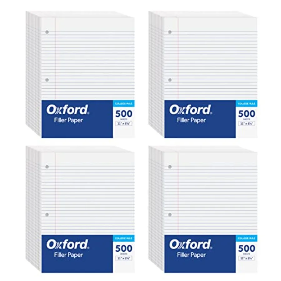 Loose Leaf Paper, 2000 Sheets, College Rule Filler Notebook Paper, 8-1/2" x 11", 3-Hole Punched Fits 3-Ring Binders, 4 packs of
Loose Leaf Paper, 2000 Sheets, College Rule Filler Notebook Paper, 8-1/2" x 11", 3-Hole Punched Fits 3-Ring Binders, 4 packs of