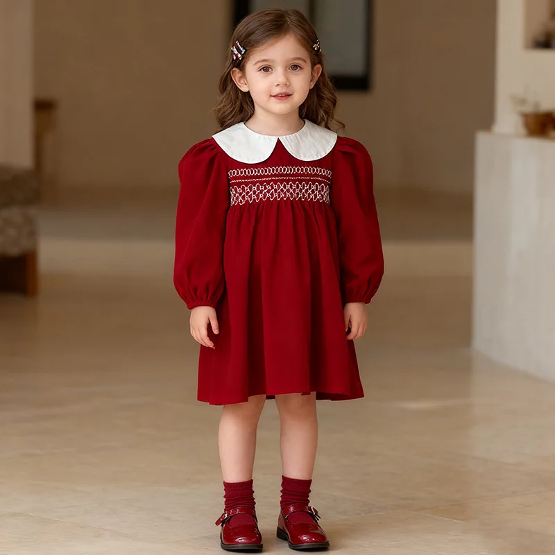 Hot Sale Red Christmas Long Sleeve Doll Collar Girls Dress Spring Autumn Medium Size Children's Skirt Baby Girls Clothing
Hot Sale Red Christmas Long Sleeve Doll Collar Girls Dress Spring Autumn Medium Size Children's Skirt Baby Girls Clothing