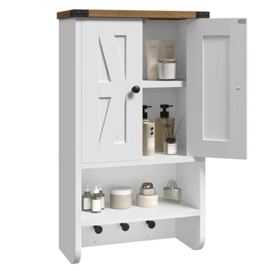 Bathroom Wall Cabinet, Farmhouse Medicine Cabinet with Adjustable Shelf, 3-Tier Wall-Mounted Storage Cabinet with 3 Hooks and O
Bathroom Wall Cabinet, Farmhouse Medicine Cabinet with Adjustable Shelf, 3-Tier Wall-Mounted Storage Cabinet with 3 Hooks and O