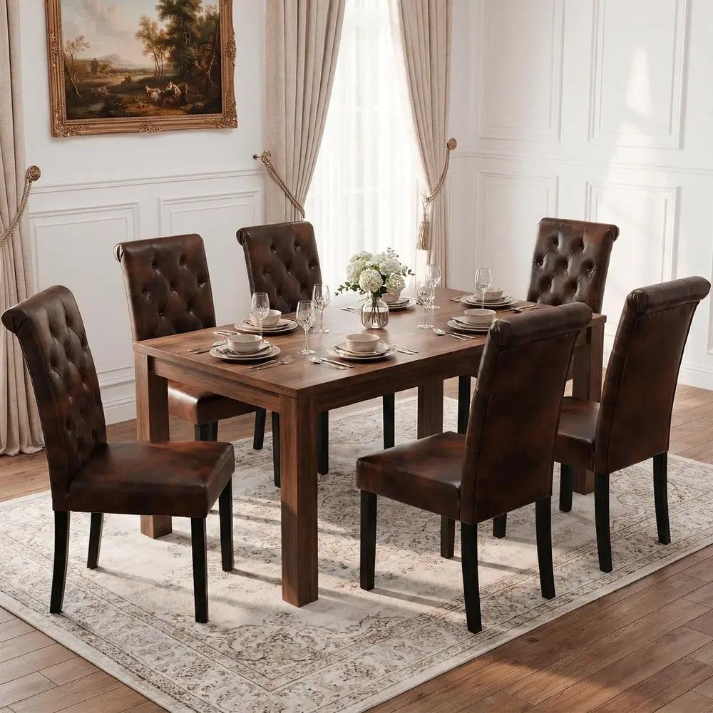 Upholstered Dining Chairs Set of 6,Tufted Parsons Kitchen Chair with Solid Wood Legs, Modern PU Leather Side Chair for Dining R
Upholstered Dining Chairs Set of 6,Tufted Parsons Kitchen Chair with Solid Wood Legs, Modern PU Leather Side Chair for Dining R