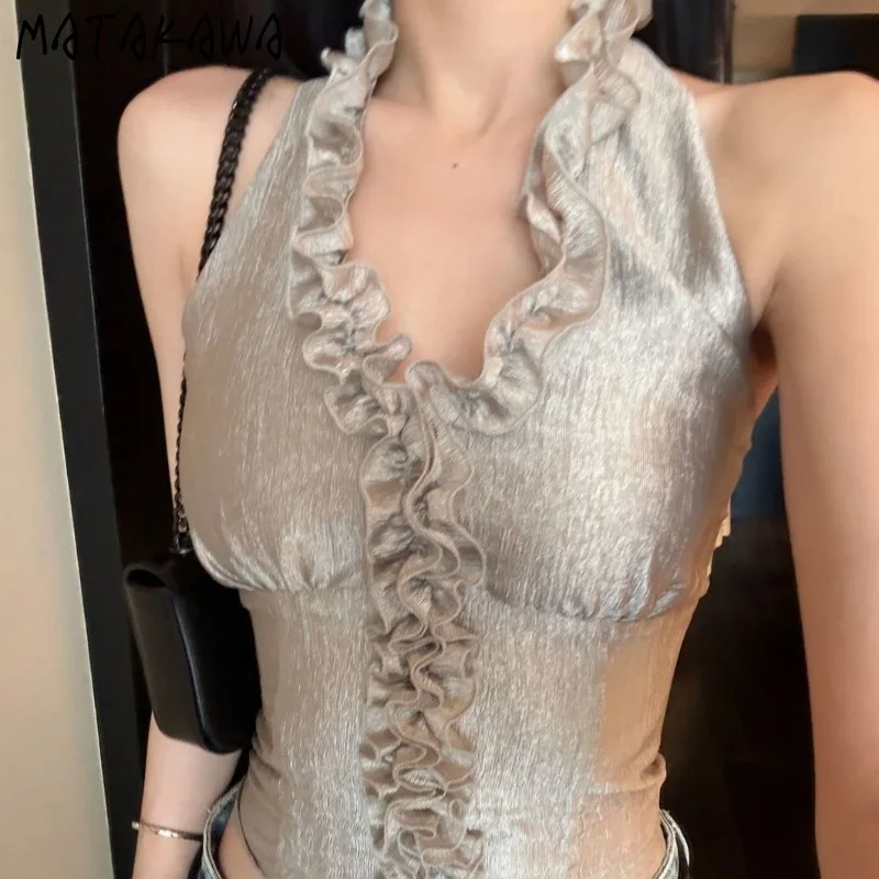 Matakawa Halter Ruffles T Shirt for Women Spring Summer Y2k Clothes Ropa De Mujer Fashion Sexy Grunge Harajuku Tank Tops
Matakawa Halter Ruffles T Shirt for Women Spring Summer Y2k Clothes Ropa De Mujer Fashion Sexy Grunge Harajuku Tank Tops