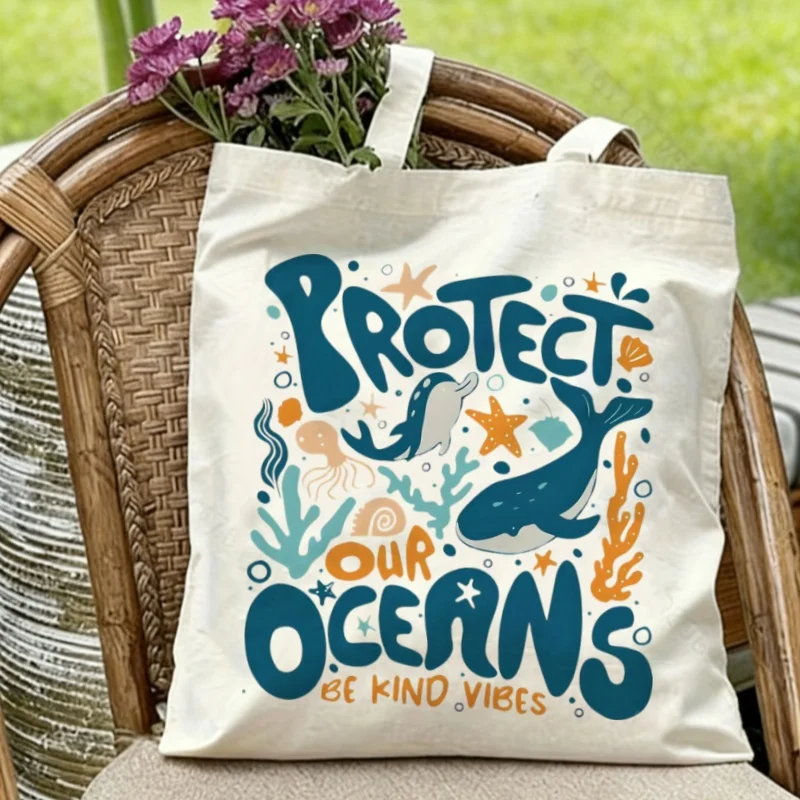 1PC Ocean Conservation Canvas Tote Bag Whale & Coral Print Casual Beach Shoulder Bag Large Capacity Grocery Tote
1PC Ocean Conservation Canvas Tote Bag Whale & Coral Print Casual Beach Shoulder Bag Large Capacity Grocery Tote
