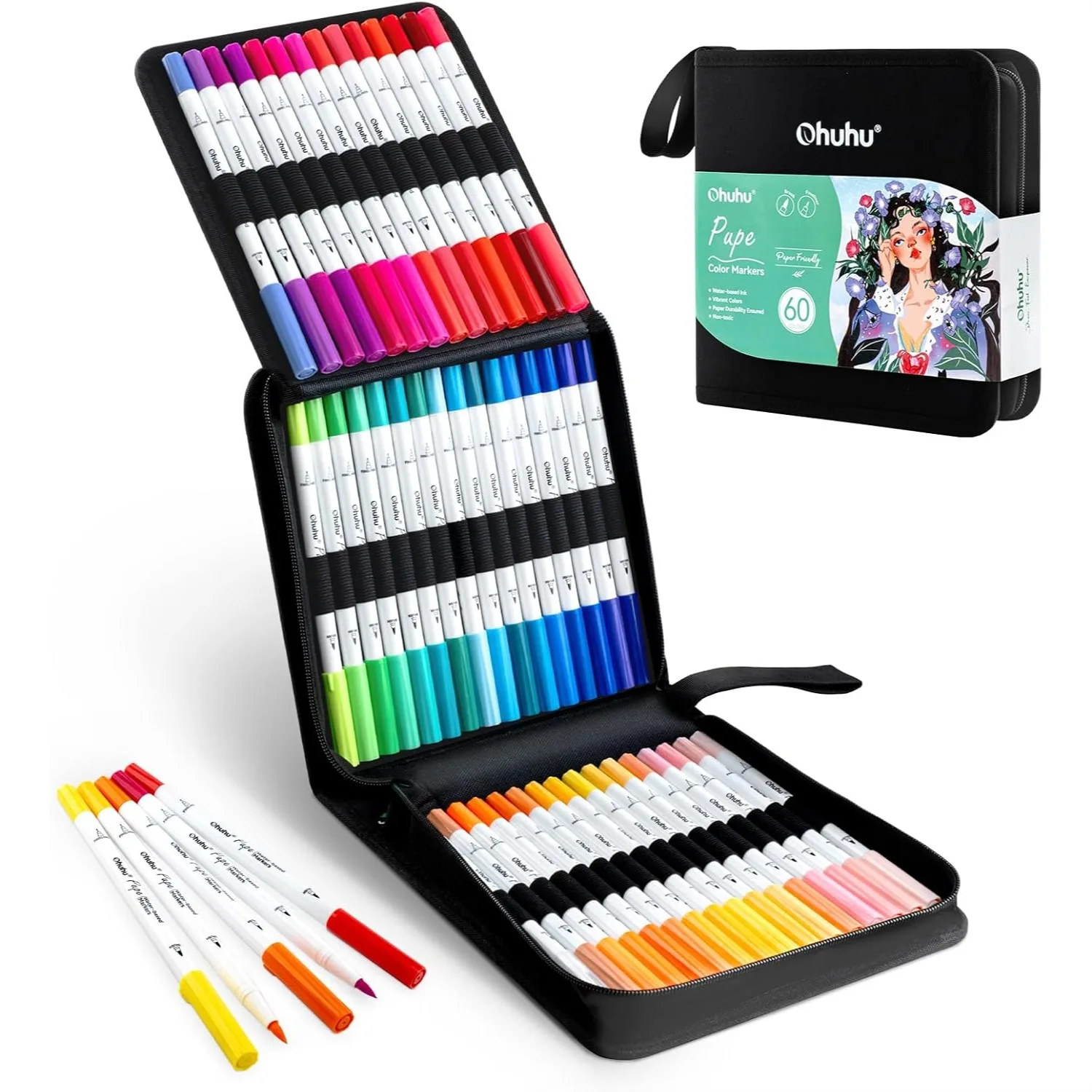 60 Colors Dual Brush & Fineliner Markers for Adult Coloring Books, Water-Based Ink No Bleeding, Paper-Friendly Art Markers with
60 Colors Dual Brush & Fineliner Markers for Adult Coloring Books, Water-Based Ink No Bleeding, Paper-Friendly Art Markers with