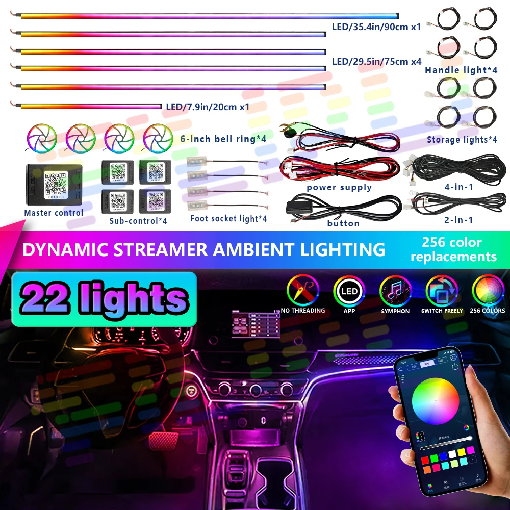 22 in 1 64 Color RGB Symphony Car Ambient Lights Interior Acrylic LED Strip Light Decoration Atmosphere Lamp APP Control
22 in 1 64 Color RGB Symphony Car Ambient Lights Interior Acrylic LED Strip Light Decoration Atmosphere Lamp APP Control