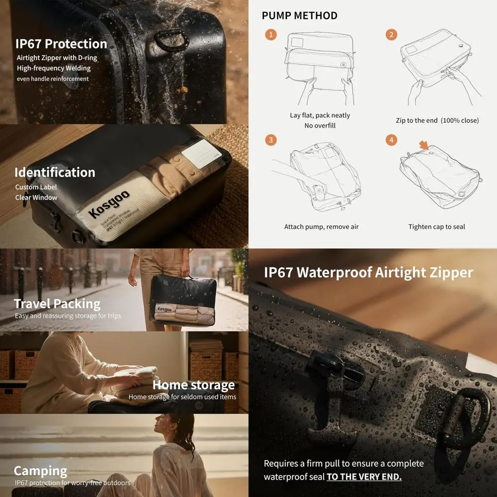 Travel Vacuum Compression Bags Reusable for Luggage, Waterproof, Wide Open with Transparent Window, Includes Pump (2 Pack)
Travel Vacuum Compression Bags Reusable for Luggage, Waterproof, Wide Open with Transparent Window, Includes Pump (2 Pack)