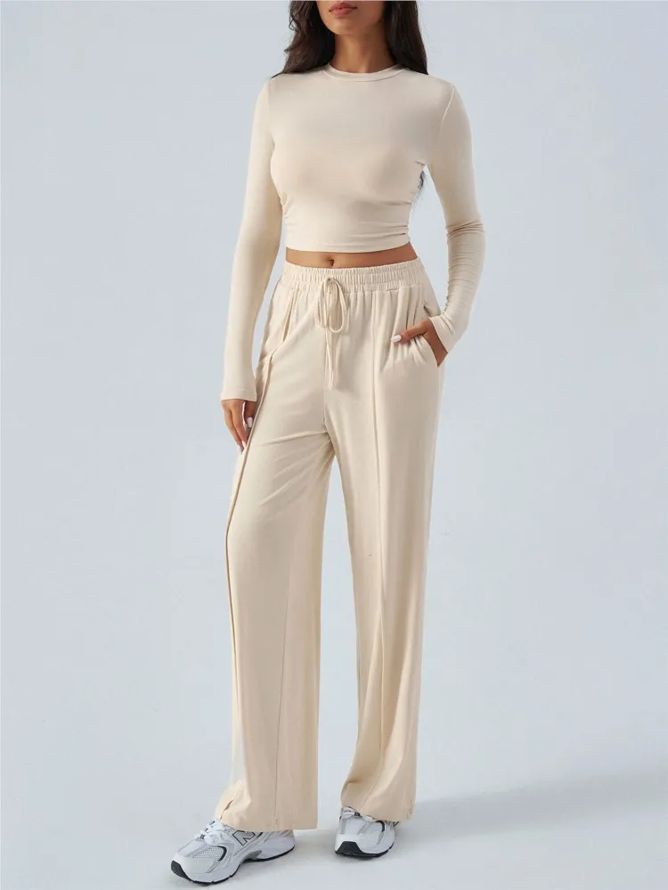Spring And Summer Sports Casual Long-sleeved Inner Trousers Set Women's New Slim Slim Simple Commuting Solid Color Two-piece Set
Spring And Summer Sports Casual Long-sleeved Inner Trousers Set Women's New Slim Slim Simple Commuting Solid Color Two-piece Set