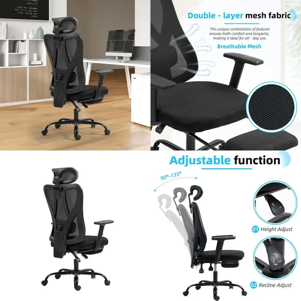 Эргономичное офисное кресло с высокой спинкой, регулируемым подголовником, поясничной поддержкой и широким сетчатым сиденьем, выдвижной подставкой для ног для дома, Of
Эргономичное офисное кресло с высокой спинкой, регулируемым подголовником, поясничной поддержкой и широким сетчатым сиденьем, выдвижной подставкой для ног для дома, Of