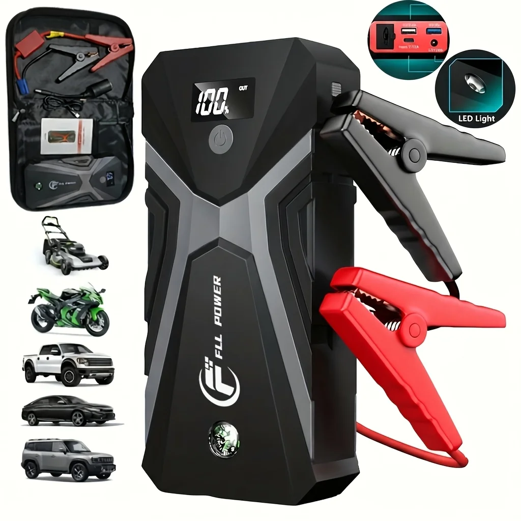 12V 3000A Portable Jump Starter Power Pack - Jump Starters with USB Quick Charge, LED Light, for Up to 2.11gal Gas Or 1.59gal Diesel Engine Vehicles Dual USB And DC Port, Digital Screen, with 12V DC Adapter
12V 3000A Portable Jump Starter Power Pack - Jump Starters with USB Quick Charge, LED Light, for Up to 2.11gal Gas Or 1.59gal Diesel Engine Vehicles Dual USB And DC Port, Digital Screen, with 12V DC Adapter