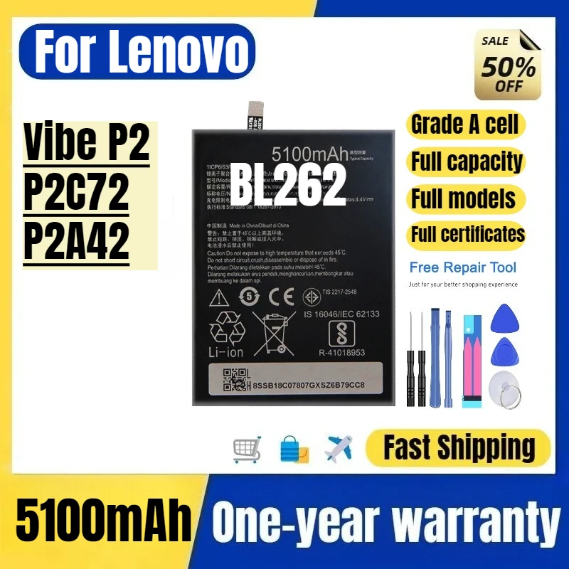 BL262 для Lenovo Vibe P2/P2C72/P2A42: Высококачественная сменная батарея для телефона с высокой емкостью, элементы класса А, с инструментами для замены
BL262 для Lenovo Vibe P2/P2C72/P2A42: Высококачественная сменная батарея для телефона с высокой емкостью, элементы класса А, с инструментами для замены