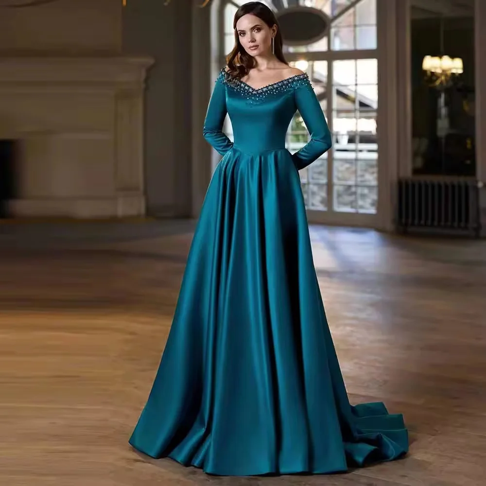 Customized Luxury Dresses Women Mother of the Bride Dresses Satin A-line V-neck Pearls Beads Ruched Button Prom Dress
Customized Luxury Dresses Women Mother of the Bride Dresses Satin A-line V-neck Pearls Beads Ruched Button Prom Dress
