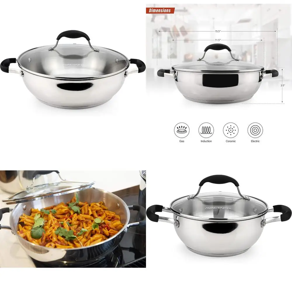 Stainless Steel 18/10 Multipurpose Pan with Five-Ply Base and Glass Lid, Ideal for Stir Frying and Sauteing
Stainless Steel 18/10 Multipurpose Pan with Five-Ply Base and Glass Lid, Ideal for Stir Frying and Sauteing