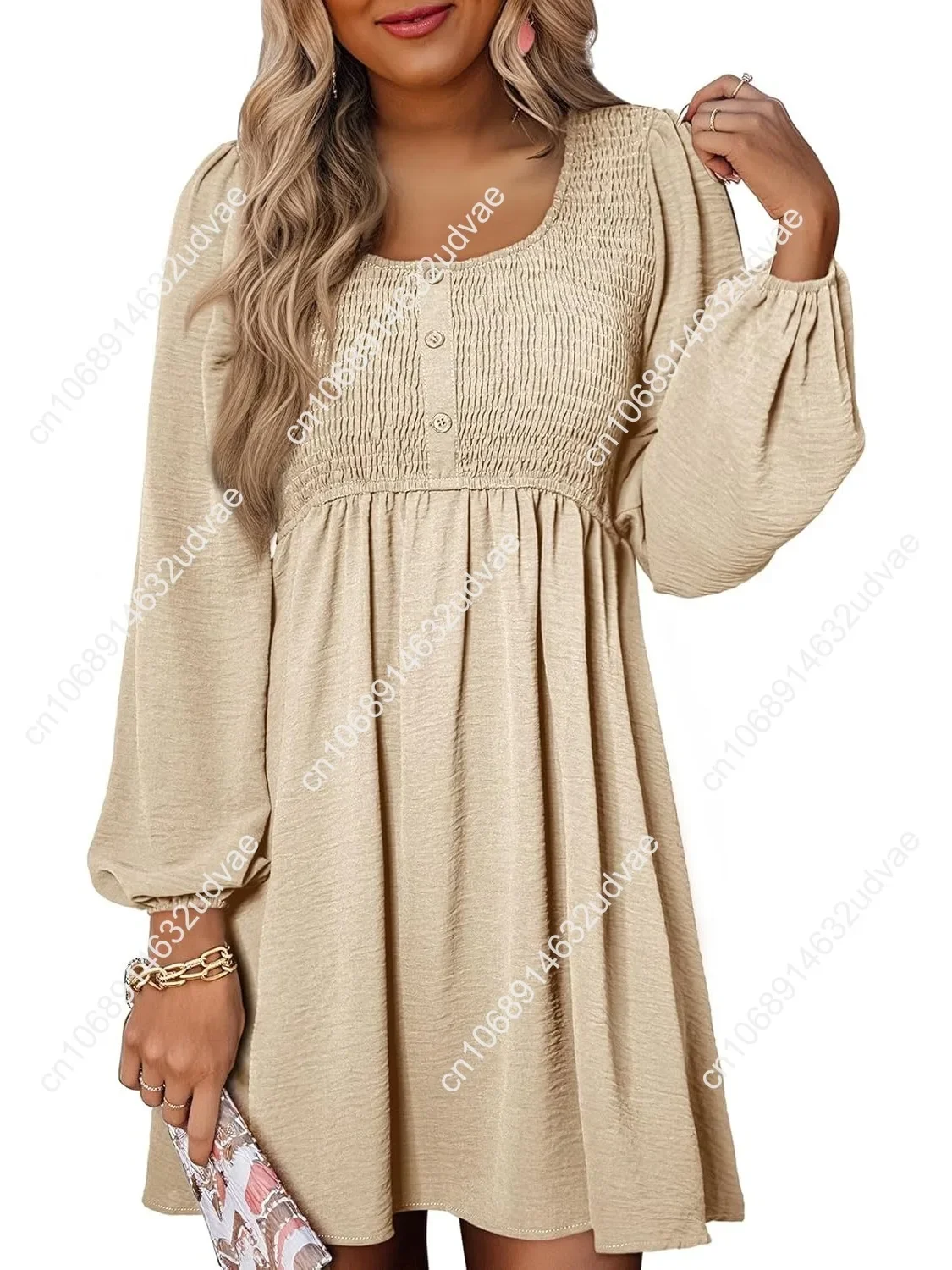 2025 Casual Dress Womens Smocked Crewneck Button Up Long Sleeve Empire Waist A-Line Mini Dress
2025 Casual Dress Womens Smocked Crewneck Button Up Long Sleeve Empire Waist A-Line Mini Dress