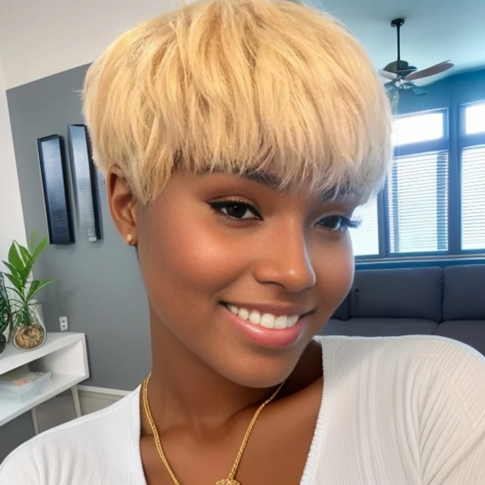 #613 Blonde Color Human Hair Wigs Blonde Machine Made With Bangs Wigs For Women Remy Hair Short Straight Hair
#613 Blonde Color Human Hair Wigs Blonde Machine Made With Bangs Wigs For Women Remy Hair Short Straight Hair
