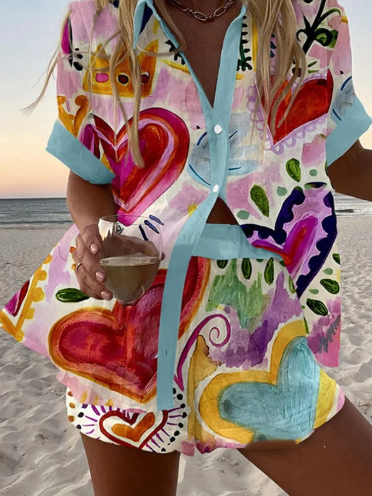 New Fashion Print Two Piece Sets Summer Women Loose Lapel Short Sleeve Button Shirt + Wide Leg Shorts Set Casual Beach Vacation
New Fashion Print Two Piece Sets Summer Women Loose Lapel Short Sleeve Button Shirt + Wide Leg Shorts Set Casual Beach Vacation