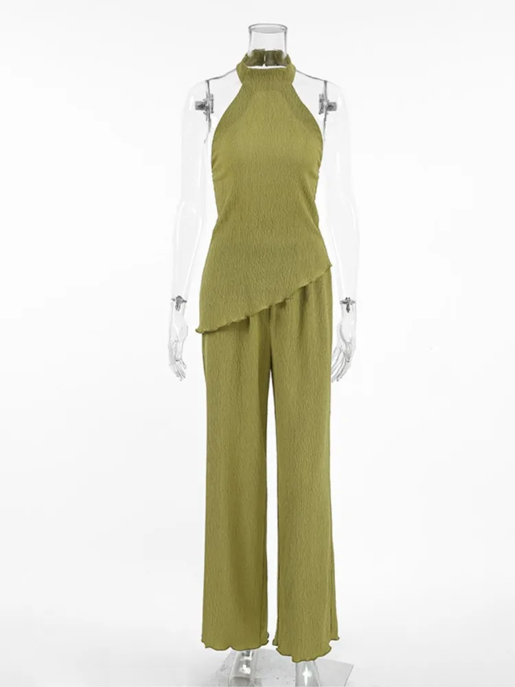 Women's Clothing 2 Piece Set Outfit French Solid Color 2026 Neck Halter Top Wide Leg Pants Commuting Comfortable Simple Style
Women's Clothing 2 Piece Set Outfit French Solid Color 2026 Neck Halter Top Wide Leg Pants Commuting Comfortable Simple Style
