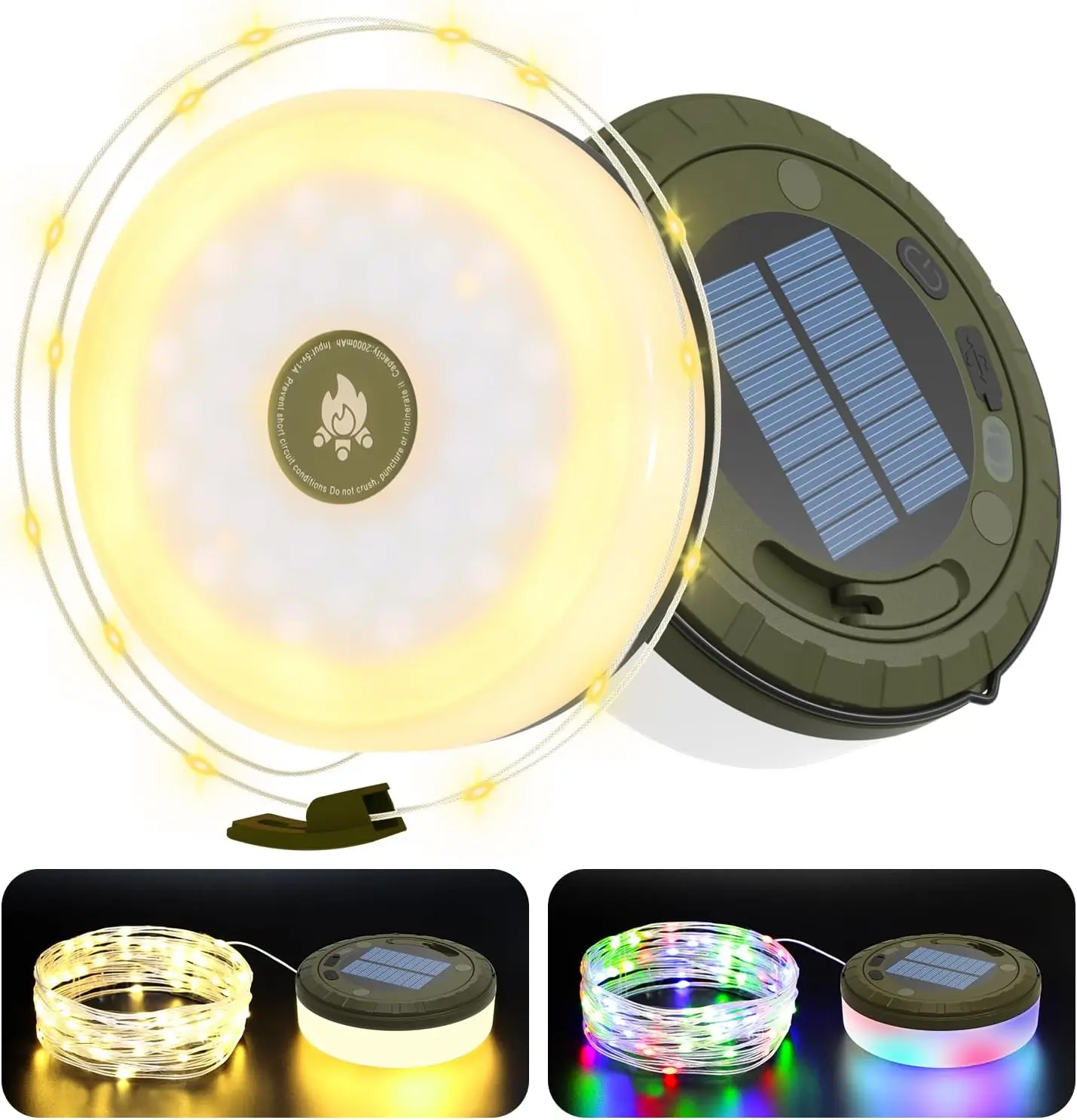 Solar Camping String Lights LED Multi-Color & Warm White Lantern USB Solar Charging Portable Tent Lamp for Outdoor Garden Party
Solar Camping String Lights LED Multi-Color & Warm White Lantern USB Solar Charging Portable Tent Lamp for Outdoor Garden Party