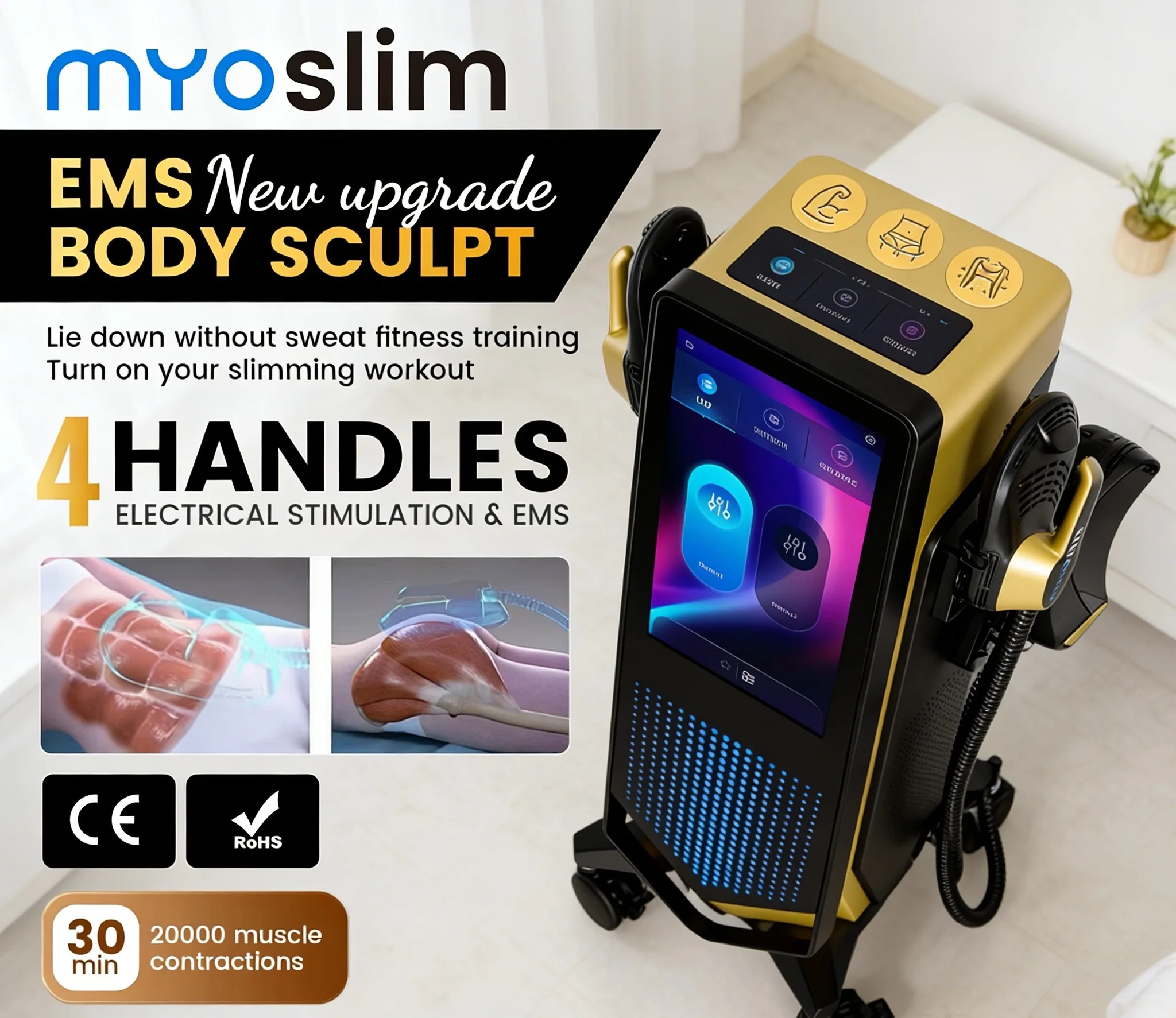 MYoslim-máquina esculpida 6000W EMS 15Tesla RF, adelgazamiento de grasa, quema de estimulación muscular, escultura corporal,
MYoslim-máquina esculpida 6000W EMS 15Tesla RF, adelgazamiento de grasa, quema de estimulación muscular, escultura corporal,