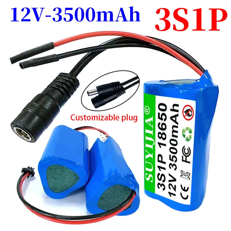 3S1P 12V 3500mAh 18650 lithium-ion battery pack with BMS for CCTV camera backup power supply with customizable plug DC/SM/2P etc
3S1P 12V 3500mAh 18650 lithium-ion battery pack with BMS for CCTV camera backup power supply with customizable plug DC/SM/2P etc