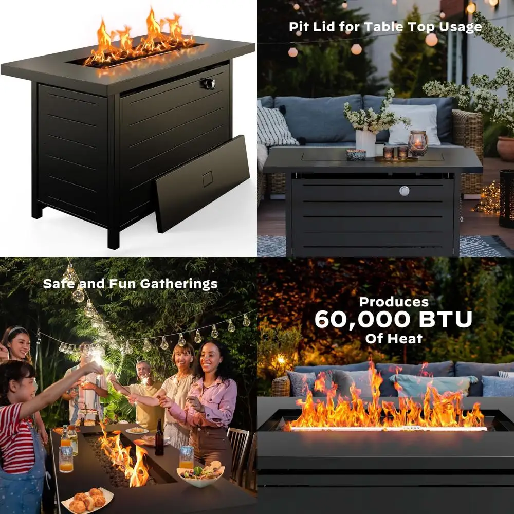 42-дюймовый уличный пропановый стол для костра со стальной конструкцией 60 000 БТЕ, стальной крышкой, лавовыми камнями и конструкцией двойного назначения
42-дюймовый уличный пропановый стол для костра со стальной конструкцией 60 000 БТЕ, стальной крышкой, лавовыми камнями и конструкцией двойного назначения