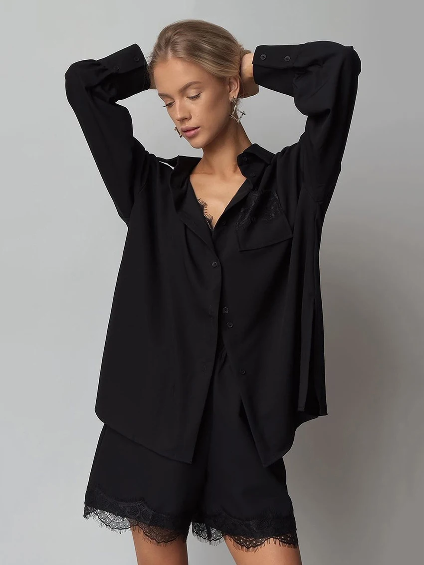 Marthaqiqi Casual Women'S Pajamas Set Long Sleeve Nightgowns Turn-Down Collar Sleepwear Lace Shorts Loose Ladies Nightwear Suit
Marthaqiqi Casual Women'S Pajamas Set Long Sleeve Nightgowns Turn-Down Collar Sleepwear Lace Shorts Loose Ladies Nightwear Suit