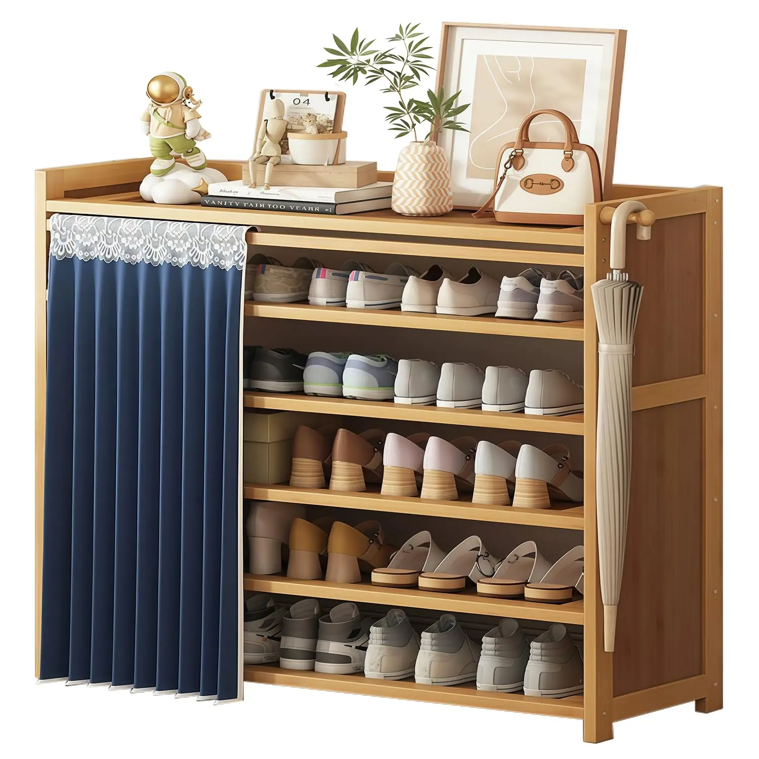 6-Tier Free Standing Shoe Racks, Shoe Rack with Cover, Bamboo Wood Shoe Rack for Entryway & Closet, Holds up to 24, Customized
6-Tier Free Standing Shoe Racks, Shoe Rack with Cover, Bamboo Wood Shoe Rack for Entryway & Closet, Holds up to 24, Customized
