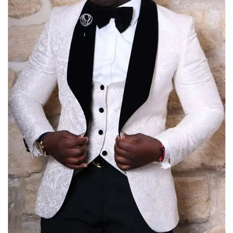 New Design Wedding Jacquard Men's Suits 3 Piece Shawl Lapel Groom Tuxedo Best Man Groomsmen Formal Male Suit (Jacket+Pants+Vest)
New Design Wedding Jacquard Men's Suits 3 Piece Shawl Lapel Groom Tuxedo Best Man Groomsmen Formal Male Suit (Jacket+Pants+Vest)