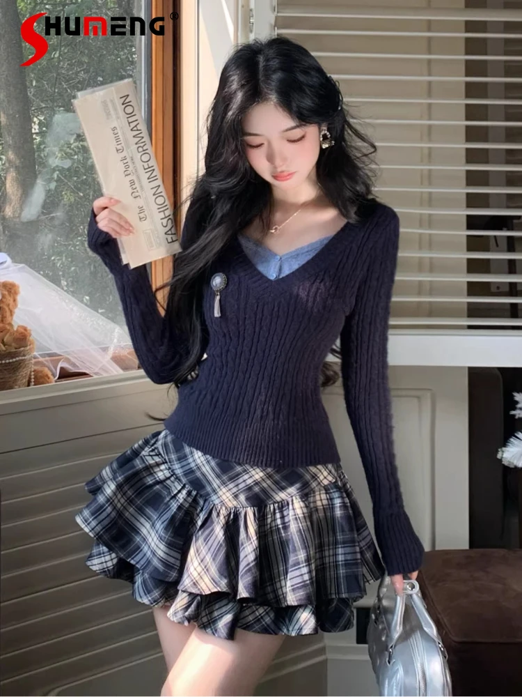 Элегантный ретро-комплект в корейском стиле, вязаный свитер с v-образным вырезом и высокой талией, облегающая клетчатая пышная юбка-тортик для женщин, весна
Элегантный ретро-комплект в корейском стиле, вязаный свитер с v-образным вырезом и высокой талией, облегающая клетчатая пышная юбка-тортик для женщин, весна