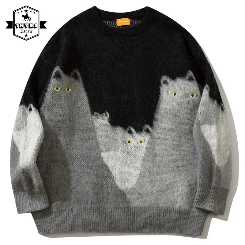 Autumn Mens Sweater Streetwear Harajuku Funny Knitted Cat Embroidery Eye Jumper Hip Hop Loose Pullover Sweater Unisex Black Blue
Autumn Mens Sweater Streetwear Harajuku Funny Knitted Cat Embroidery Eye Jumper Hip Hop Loose Pullover Sweater Unisex Black Blue