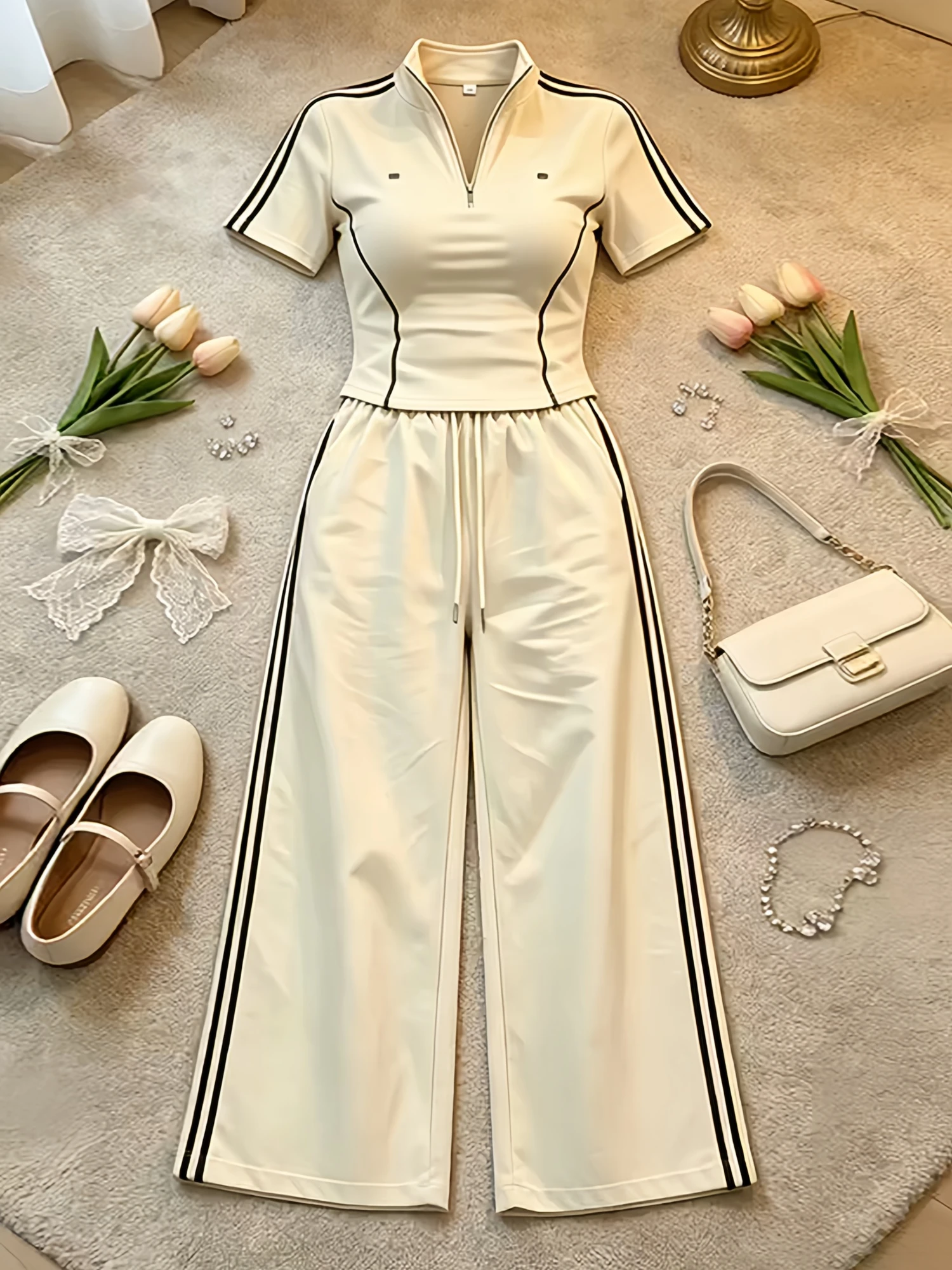 Summer Casual Sporty Women's Short Sleeve T-Shirt And Wide Leg Pants Set Breathable Comfortable Fashionable Two-Piece Outfit
Summer Casual Sporty Women's Short Sleeve T-Shirt And Wide Leg Pants Set Breathable Comfortable Fashionable Two-Piece Outfit