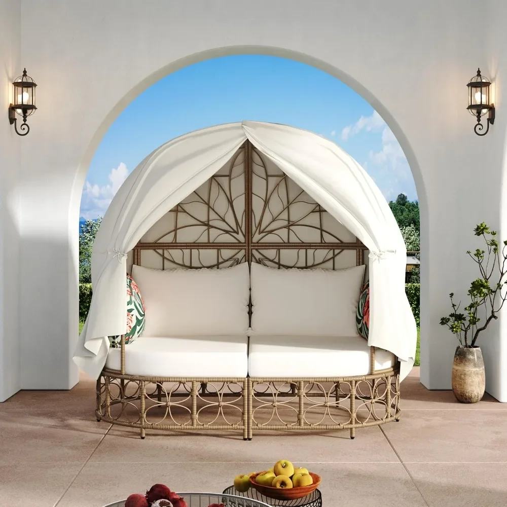Daybed with Curtain, Outdoor Sunbed with Colorful Pillows for Patio, Backyard, Poolside, Floral Pattern
Daybed with Curtain, Outdoor Sunbed with Colorful Pillows for Patio, Backyard, Poolside, Floral Pattern