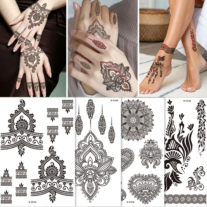 Waterproof Henna Tattoo Stickers for Women Flower Fake Tattoo for Hand Temporary Tattoos for Wedding Party Festival
Waterproof Henna Tattoo Stickers for Women Flower Fake Tattoo for Hand Temporary Tattoos for Wedding Party Festival