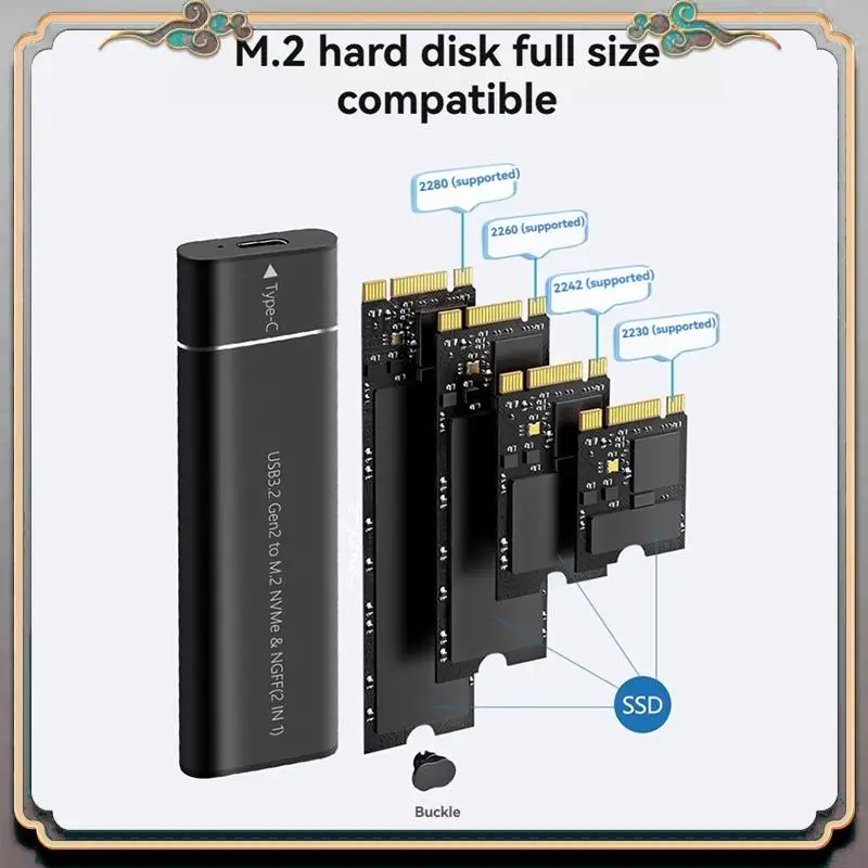 Durable M.2 Nvme SATA SSD Enclosure Adapter Tool-Free USB 3.2 Gen2 20Gbps External Nvme To USB SATA M-Key / B+M Key
Durable M.2 Nvme SATA SSD Enclosure Adapter Tool-Free USB 3.2 Gen2 20Gbps External Nvme To USB SATA M-Key / B+M Key
