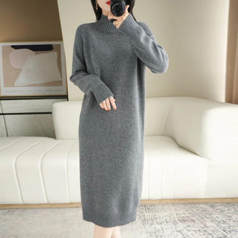 Mid-Length Dress Women 25 Autumn Winter New Loose Half-High Collar Knitted One-Step Dress Over--Knee Wool Long Sweater
Mid-Length Dress Women 25 Autumn Winter New Loose Half-High Collar Knitted One-Step Dress Over--Knee Wool Long Sweater