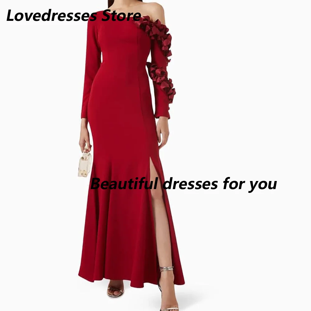 Red Mermaid Evening Dress Customized Elegant Off Shoulder Long Sleeves Flowers Ankle Length Formal Prom Gown Midi Dresses
Red Mermaid Evening Dress Customized Elegant Off Shoulder Long Sleeves Flowers Ankle Length Formal Prom Gown Midi Dresses